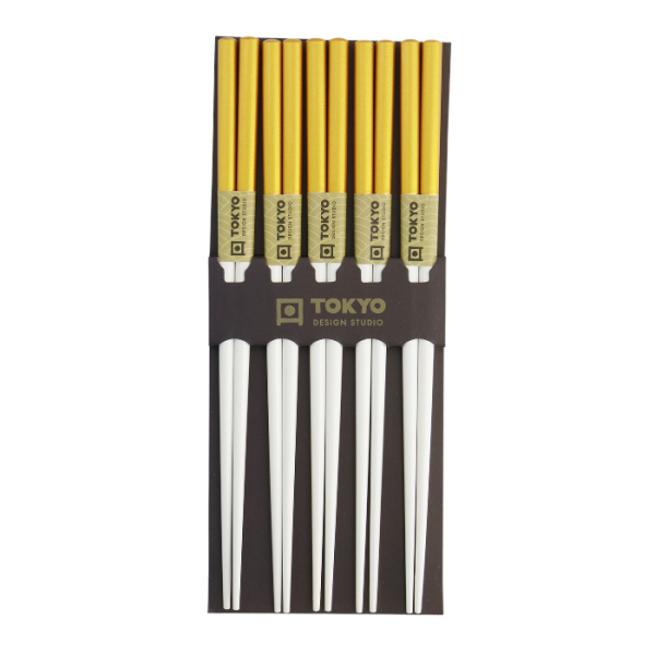 Bamboo Gold/weiß 5 Paar Essstäbchen bei Tokyo Design Studio 