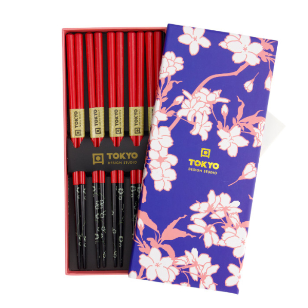 Red Black Flower Chopstick Set at Tokyo Design Studio