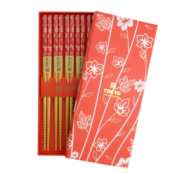 Red Flower Chopstick Set 5 pair at Tokyo Design Studio (picture 1 of 4)
