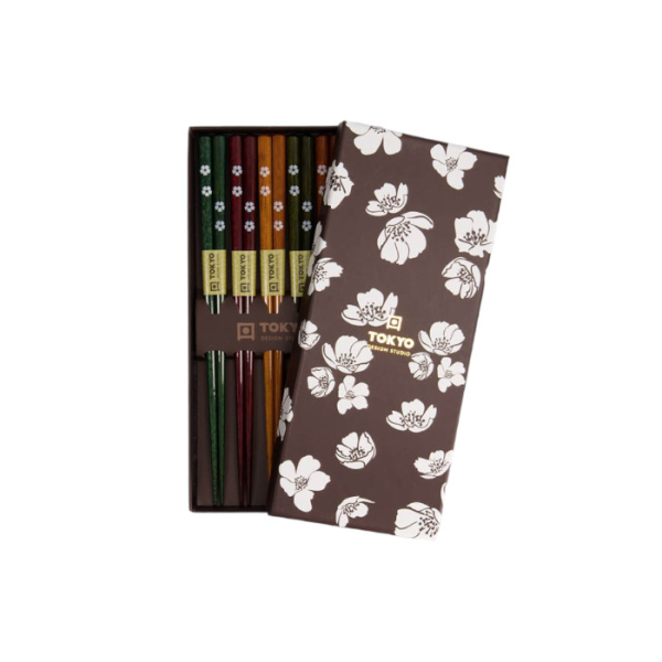  Black White Flower Chopstick Set 5 pair at Tokyo Design Studio (picture 1 of 5)
