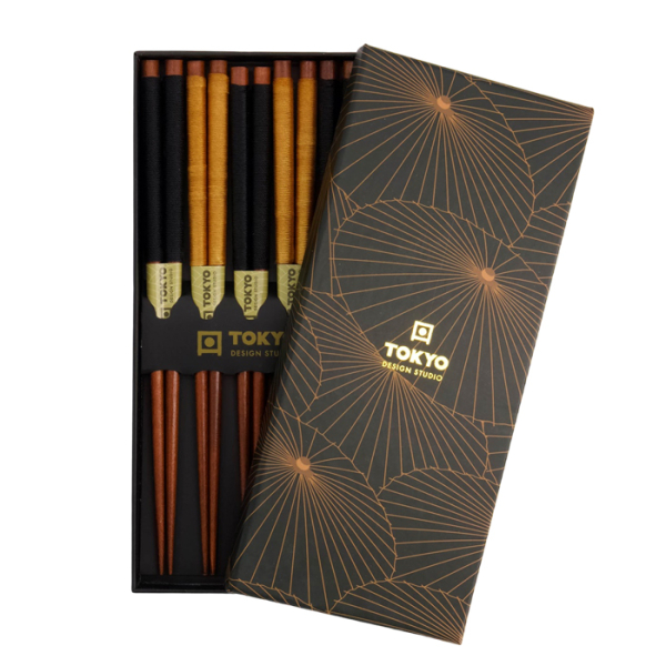 Gold Umbrella Chopstick Set 5 pair at Tokyo Design Studio (picture 1 of 4)