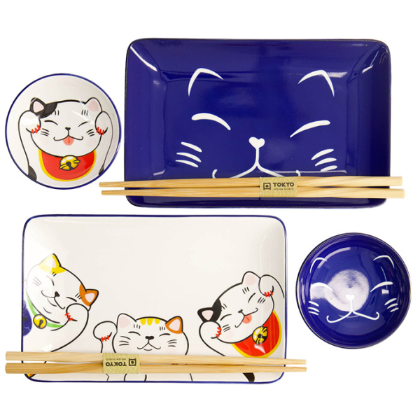 4 w/Chopsticks Kawaii Lucky Cat Sushi Plate Giftset at Tokyo Design Studio (picture 2 of 6)