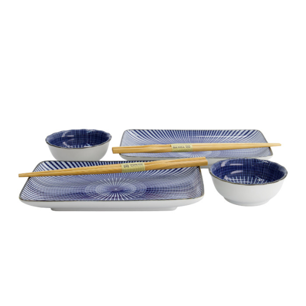 TDS, Sushi Set, Kotobuki, w/Chopsticks, Tokusa, 4-piece set, 20.5x13.2x2.2cm & 9.3x3.2cm (120ml), Item No. 22045