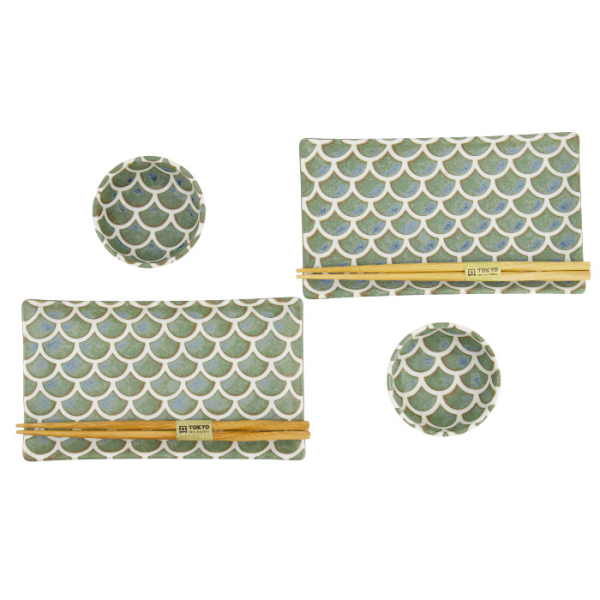 TDS, Sushi Set, Vert Sauge Mermaid, w/Chopsticks, 6-piece set, 22x13x2cm & 8.5x3.4cm, Item No. 33757