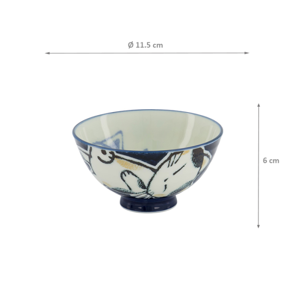TDS, Rice Bowl, Kawaii Sleeping Cat, Blue, Ø 11.5 x 6 cm - Item No. 33764