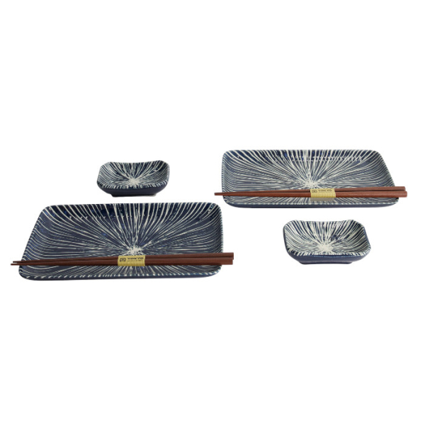 TDS, Sushi Set, Blue Tokusa, Giftset with Chopsticks, 6-piece set, Item No. 33846