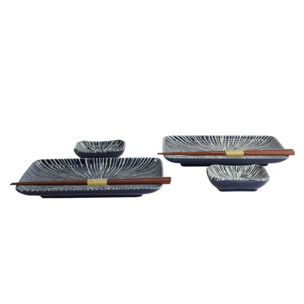 TDS, Sushi Set, Blue Tokusa, Giftset with Chopsticks, 6-piece set, Item No. 33846